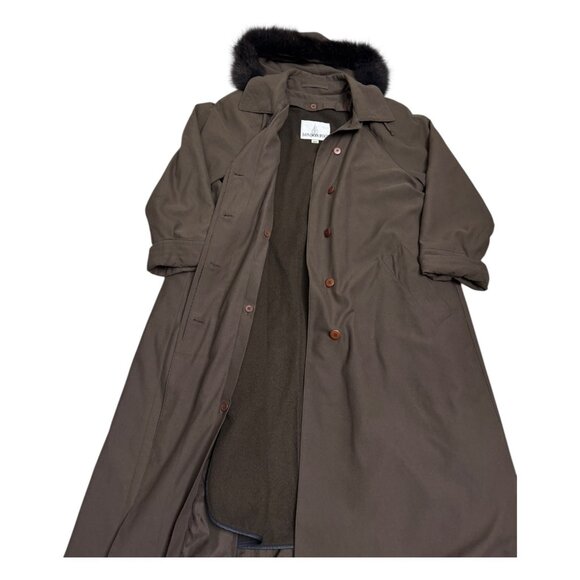 LONDON FOG Vintage 90s Luxury Genuine Fur Hood Long Trench Coat Womens 10 - Picture 2 of 9